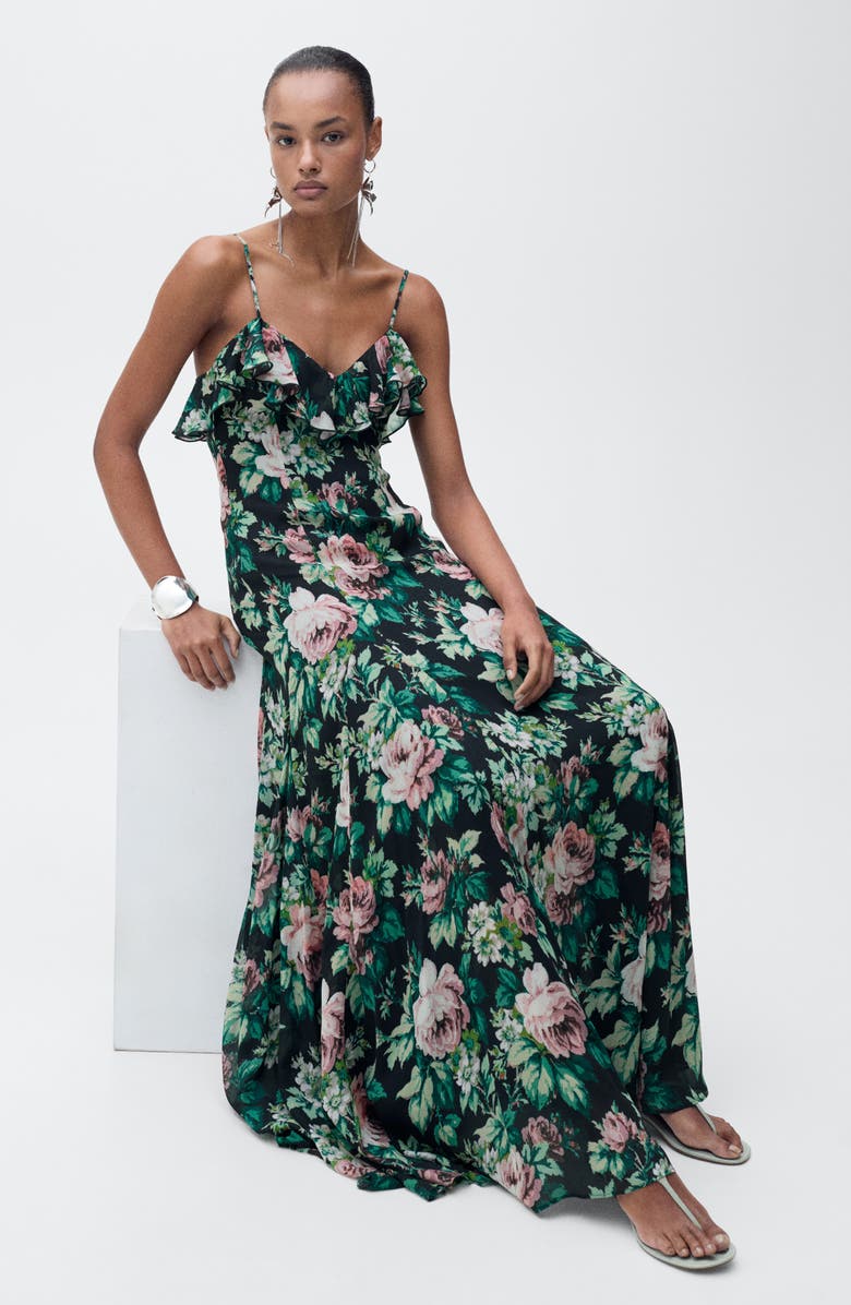 MANGO Floral Ruffle Detail Dress, Alternate, color,