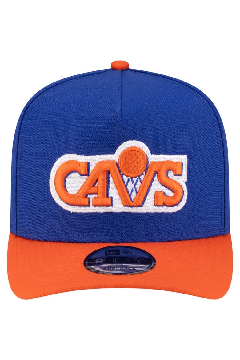 Men's New Era  Blue/Orange Cleveland Cavaliers 80s Throwback A-Frame 9FIFTY Snapback Hat, Alternate, color, Blue