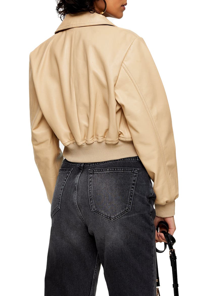 Leather Bomber Jacket, Alternate, color, BUTTERMILK