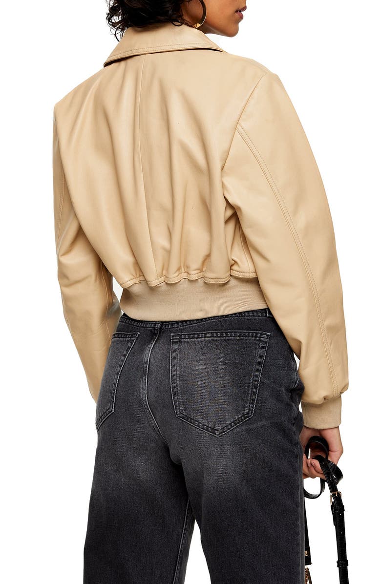 Topshop Leather Bomber Jacket, Alternate, color,