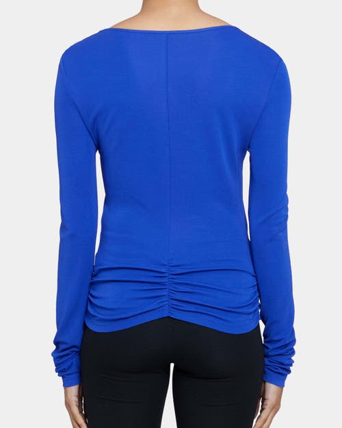 Santorelli Clea Long Sleeve Fitted Top With Front Ruching In Violet Blue