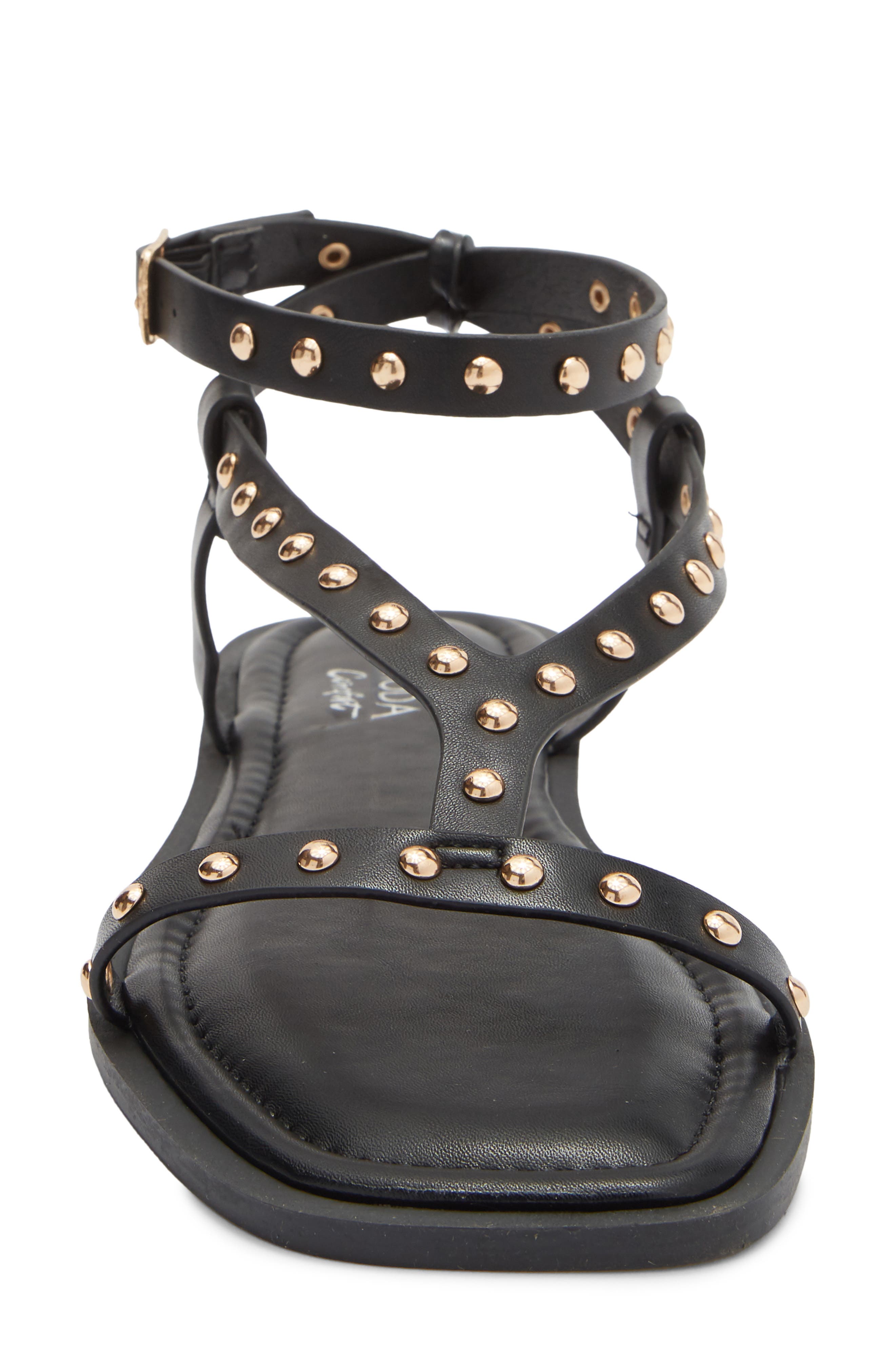 TOP MODA Zita Studded Ankle Strap Sandal, Alternate, color, Black Pu