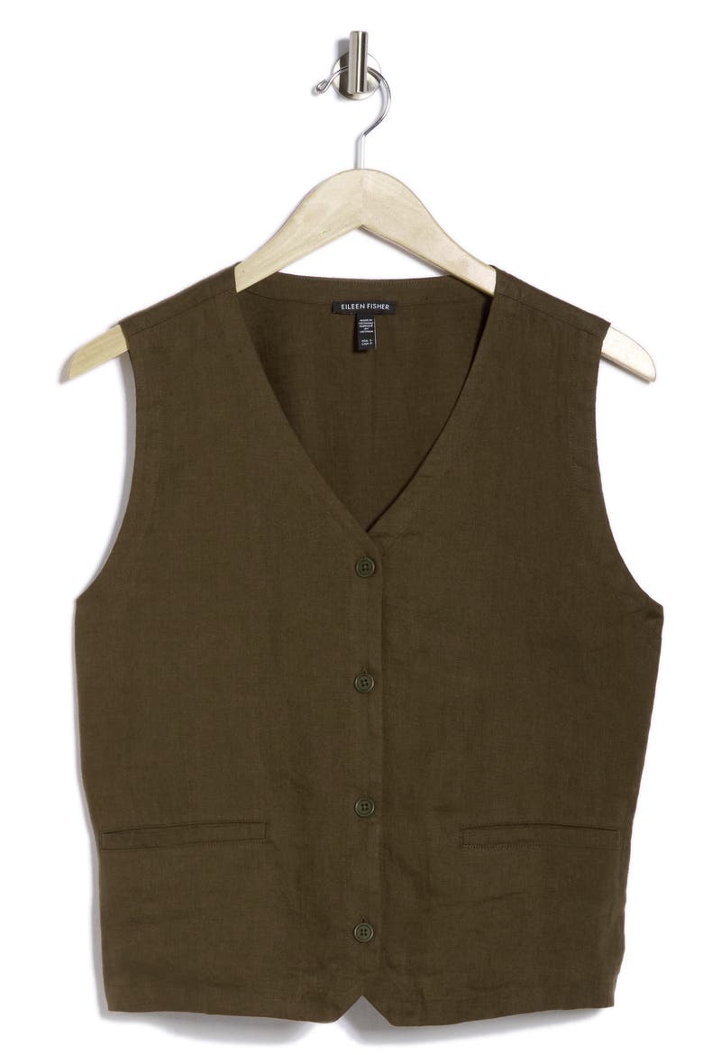 V-Neck Organic Linen Vest, Alternate, color, BRANCH