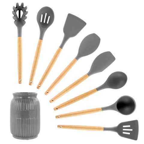 Silicone and Wood Cooking Utensils, Set of 9