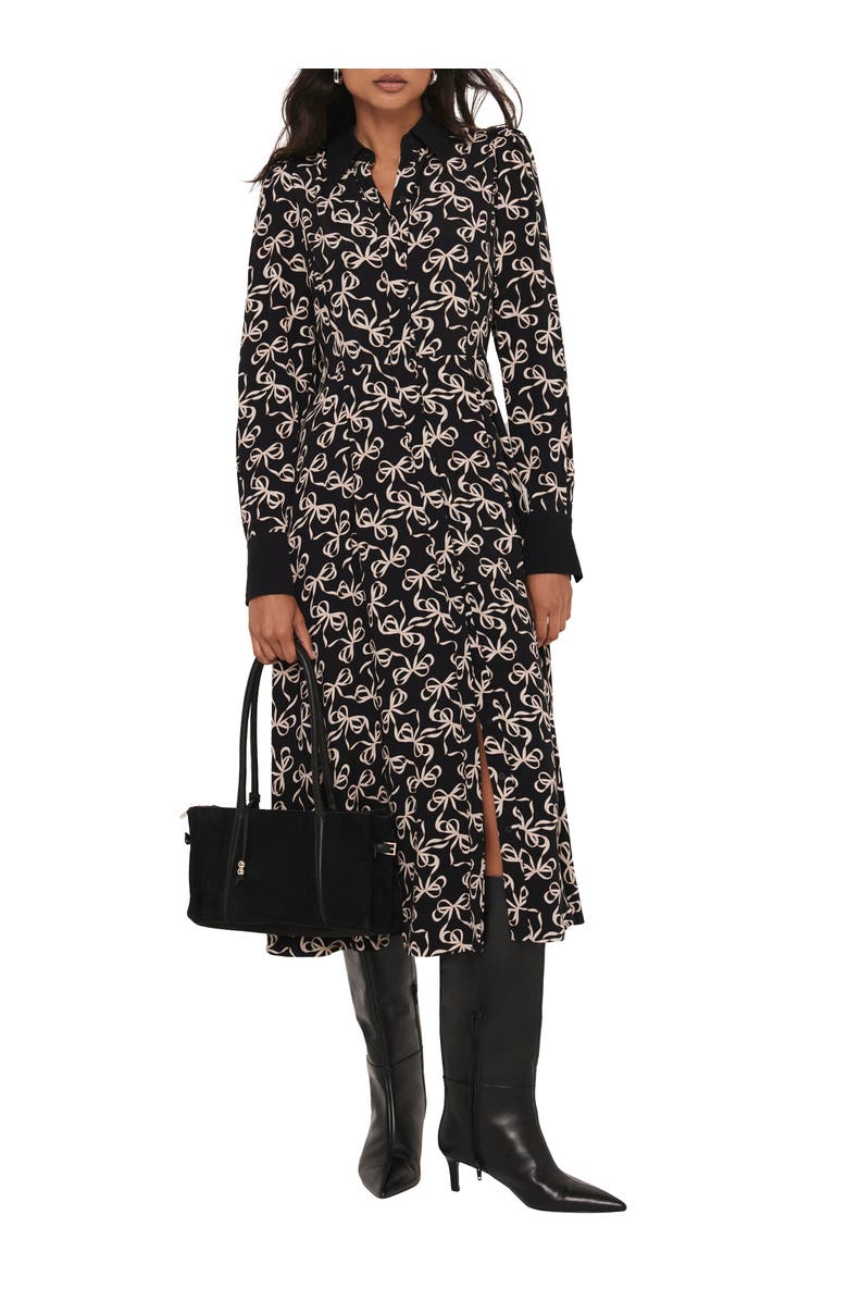 MINT VELVET Bow Print Midi Shirt Dress, Main, color, Black