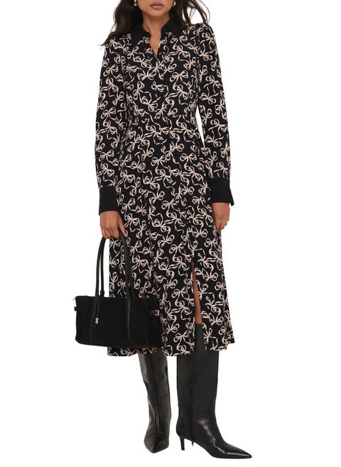 Bow Print Midi Shirt Dress