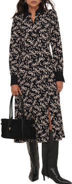 MINT VELVET Bow Print Midi Shirt Dress