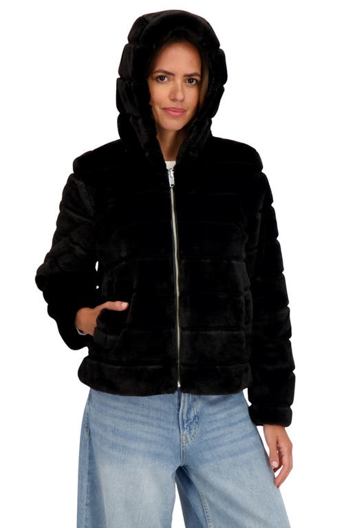 Sebby Hooded Faux Fur Jacket In Black