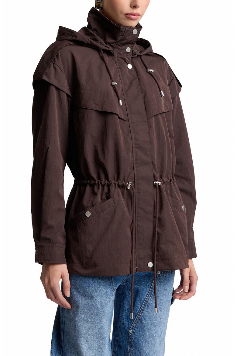 Hooded Drawstring Waist Jacket, Alternate, color, ESPRESSO