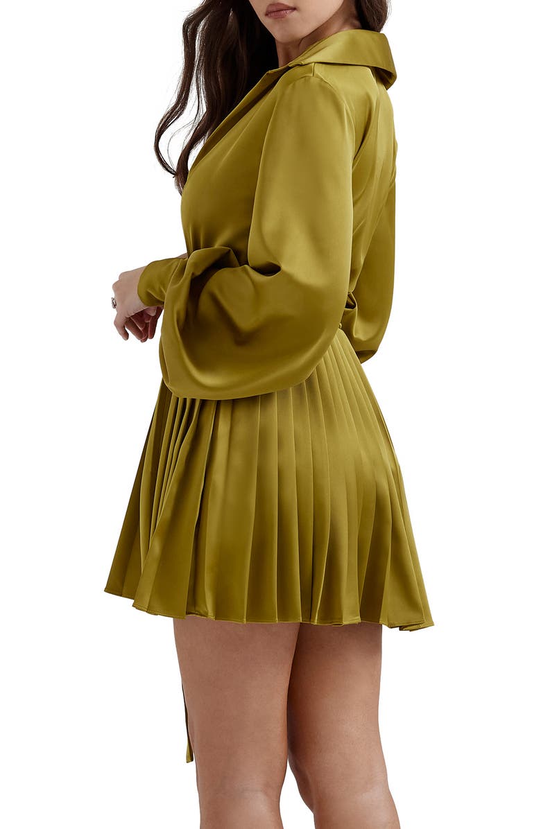 HOUSE OF CB Allegra Long Sleeve Faux Wrap Cocktail Minidress, Alternate, color, Chartreuse