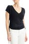 Side Ruched Short Sleeve V-Neck Sweater