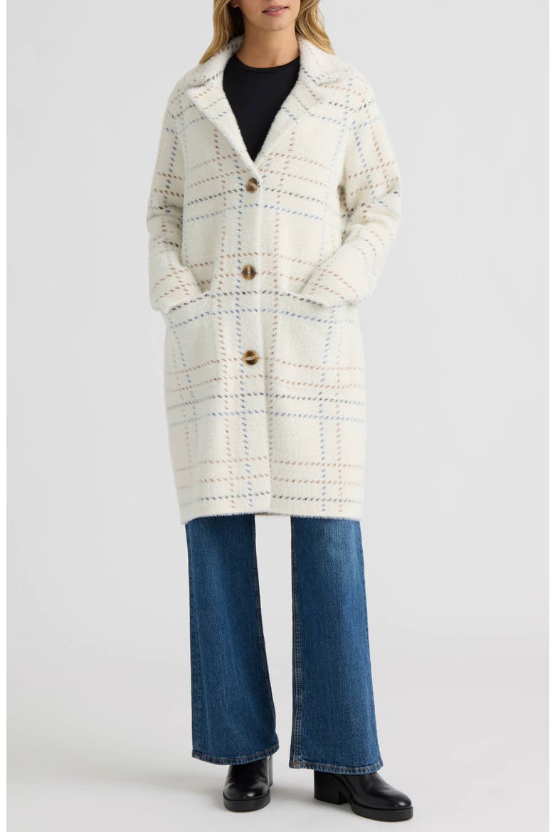 Eyelash Plaid Coatigan, Main, color, CREAM PLAID