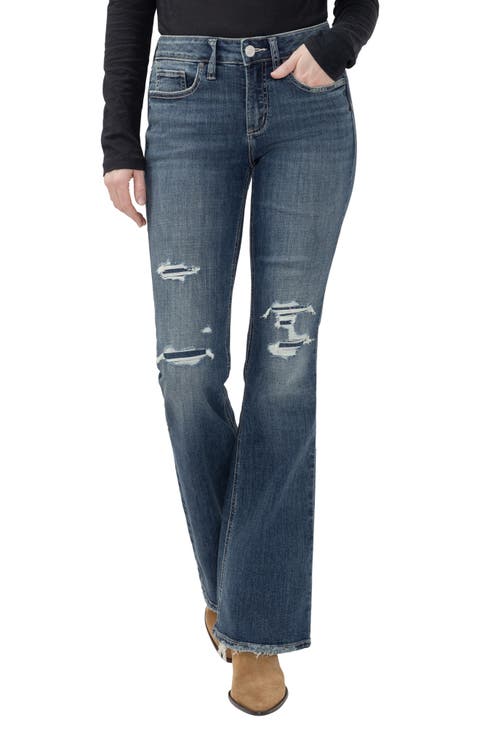 Suki Curvy Rip & Repair Mid Rise Bootcut Jeans