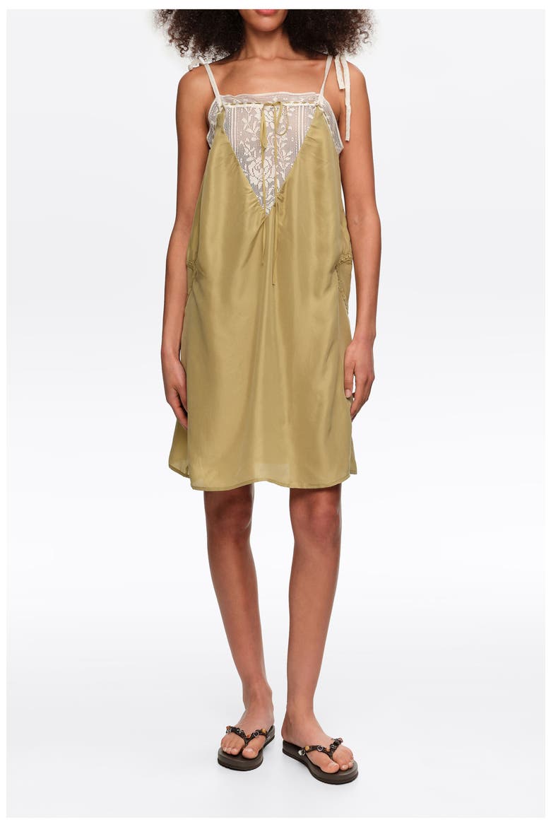 Short Silk Strappy Dress, Main, color, GREEN