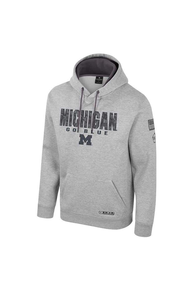 Men's Colosseum Heather Gray Michigan Wolverines Oorah OHT Military Appreciation Pullover Hoodie, Alternate, color, Heather Gray
