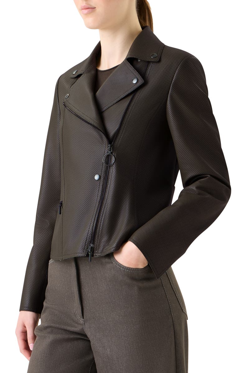 Akris punto Pin Dot Lambskin Leather Biker Jacket, Alternate, color, Bark