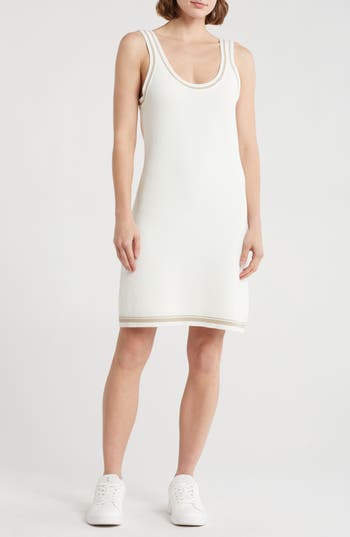 Dkny Sport Women's Court Striped-hem Sweater Tank Dress In Ivory/pebble