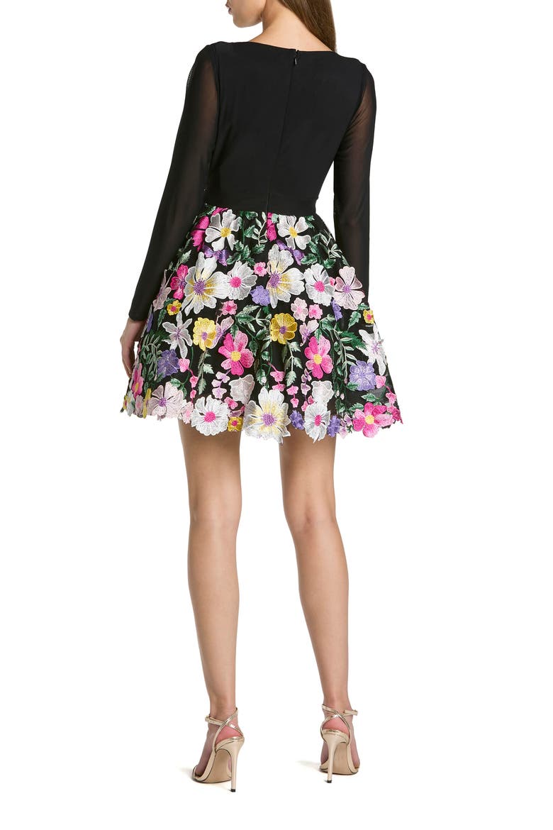 Long Sleeve Mini Dress with Floral Embroidery, Alternate, color, Black Multi