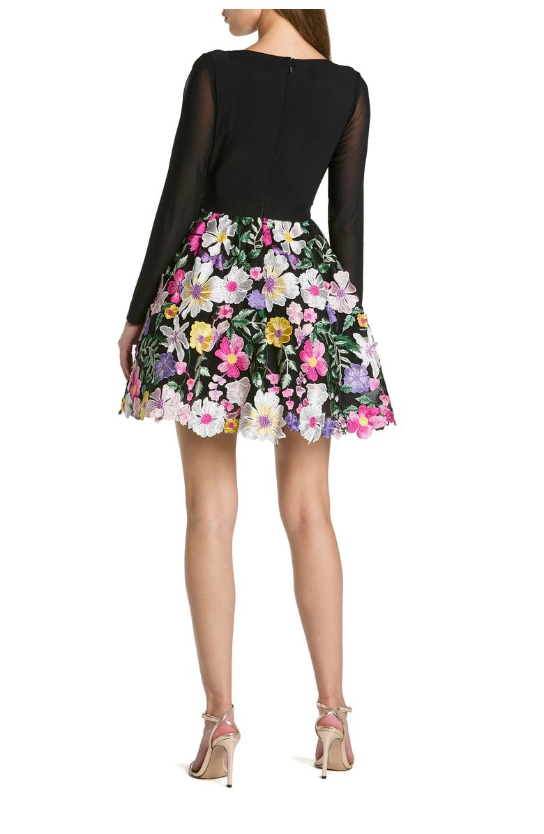 Mac Duggal Long Sleeve Mini Dress with Floral Embroidery, Alternate, color, Black Multi