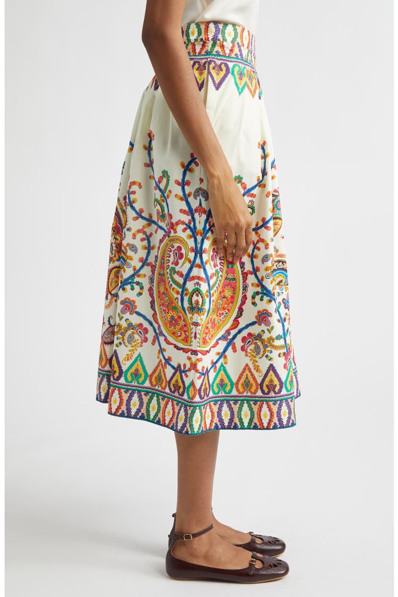 Floral Paisley Pleated Cotton Voile Midi Skirt, Alternate, color, PRINT ON WHITE BASE