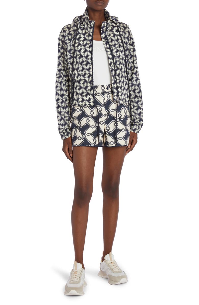 Moncler Marpessa Chain Link Print Hooded Windbreaker, Alternate, color, 