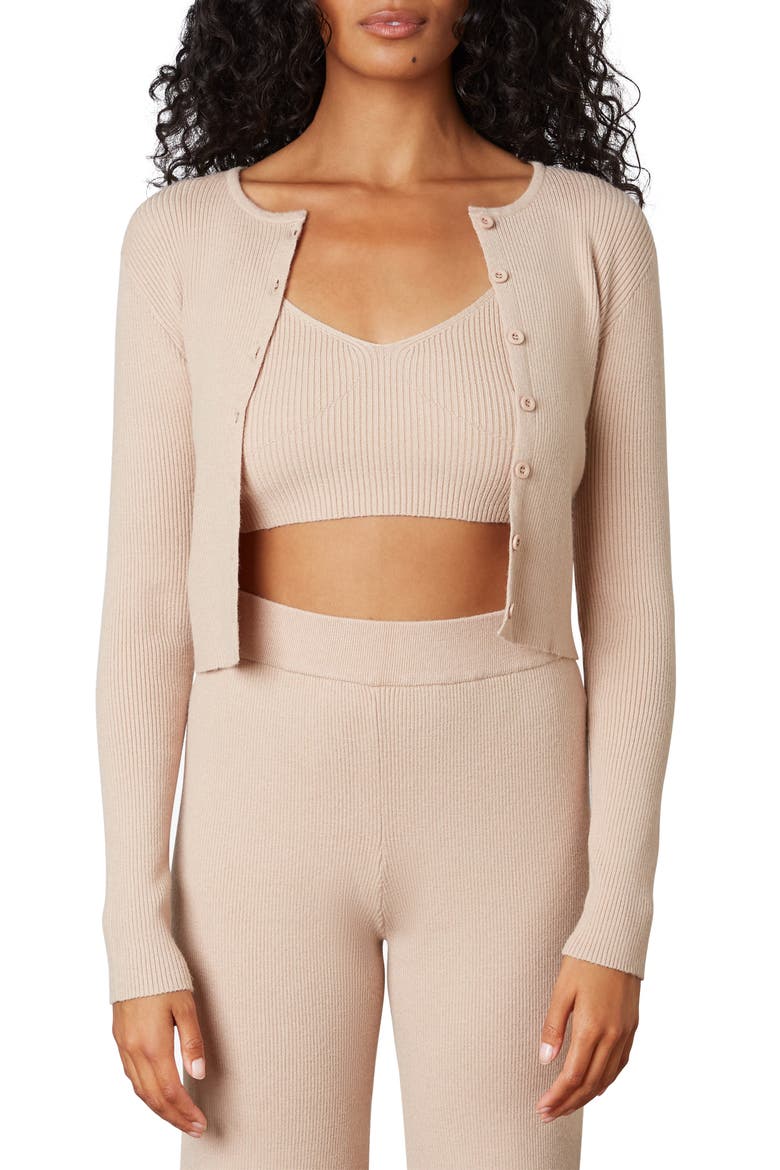 Olivia Crop Tank & Cardigan Twin Set, Main, color, BEIGE