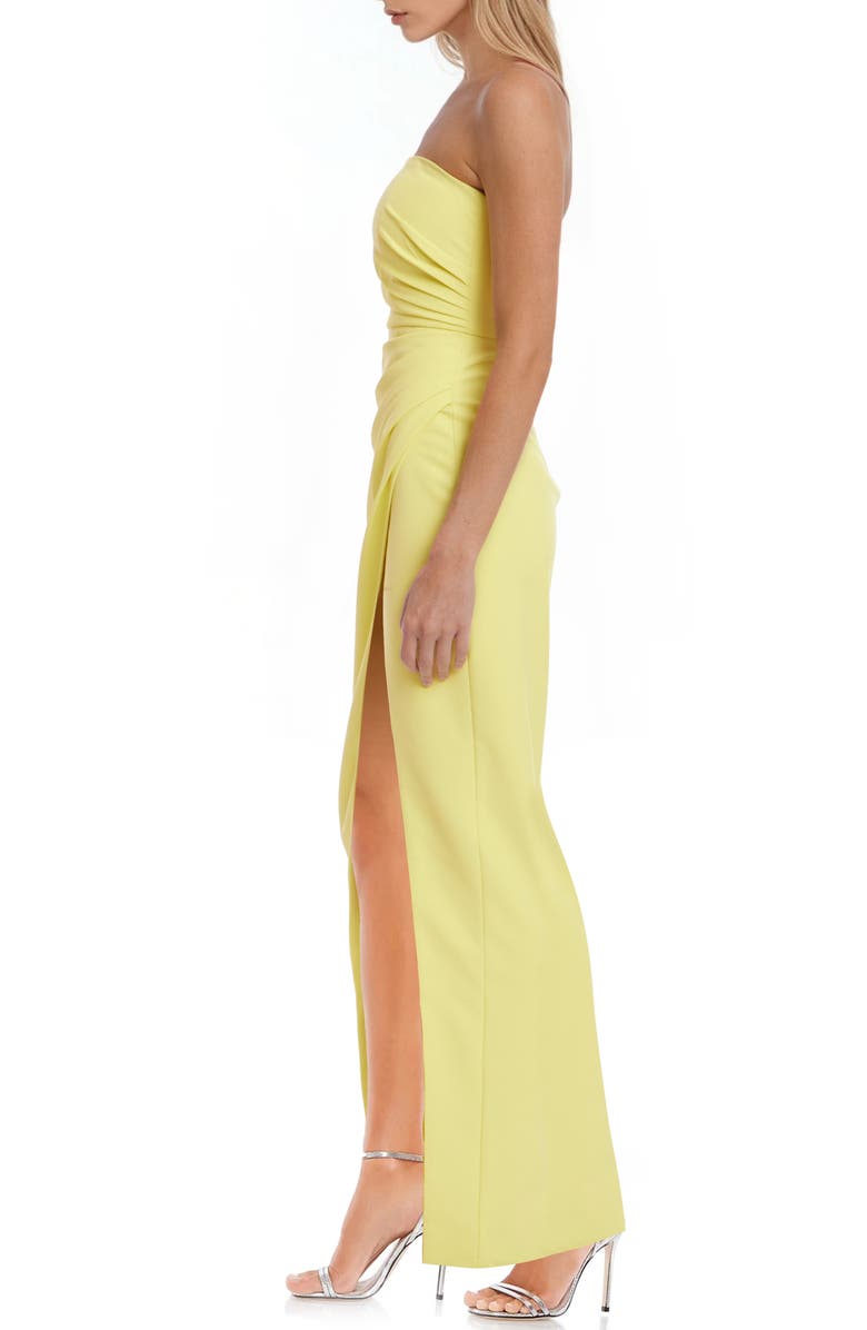 Jewel Badgley Mischka Pleated Strapless Sheath Gown, Alternate, color, Sunny Yellow