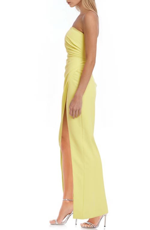Jewel Badgley Mischka Pleated Strapless Sheath Gown In Sunny Yellow