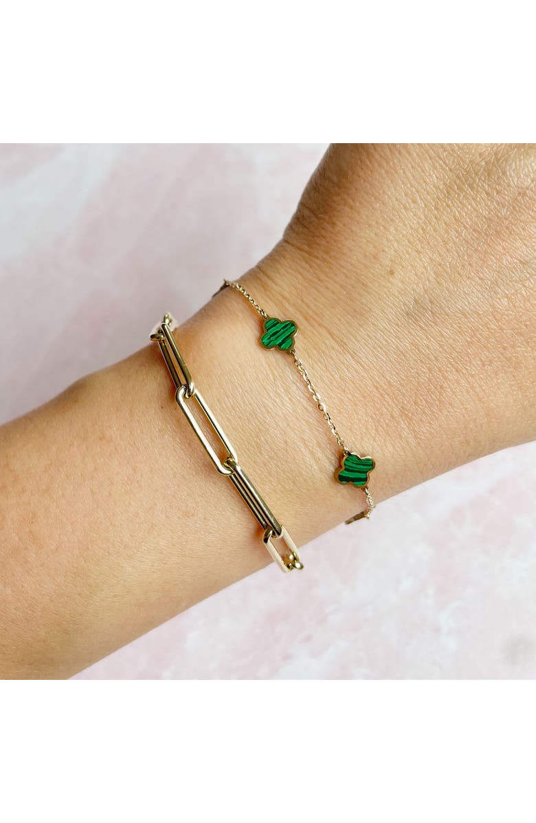 The Lovery Fine Jewelry Mini Malachite Clover Bracelet, Alternate, color, Malachite