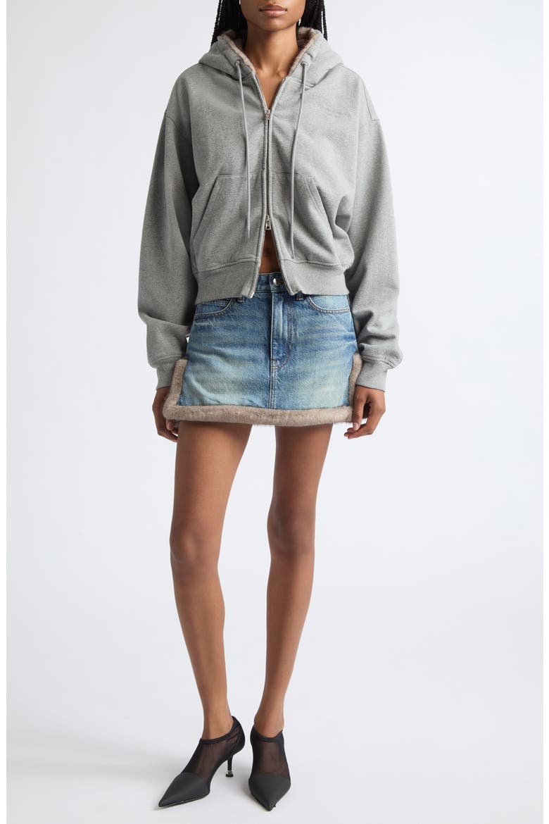 Faux Fur Hood Full Zip Hoodie, Alternate, color, ALLOY MELANGE