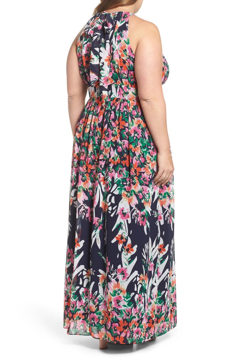 Floral Halter Chiffon Maxi Dress, Alternate, color, NAVY/ PINK