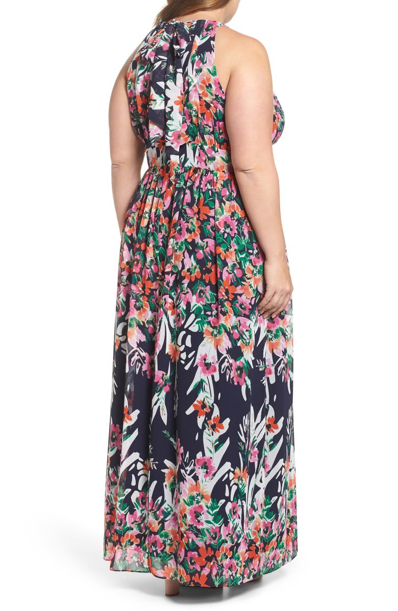 Eliza J Floral Halter Chiffon Maxi Dress, Alternate, color, 