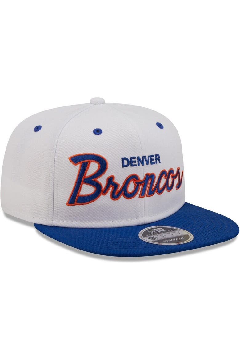 Men's New Era White/Royal Denver Broncos Sparky Original 9FIFTY Snapback Hat, Alternate, color, White