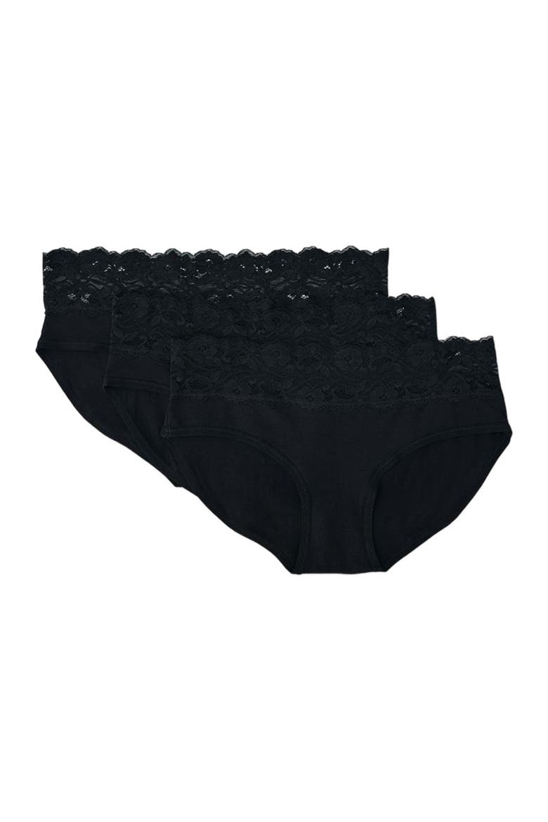 Organic Cotton Lace Waist Brief 3-Pack, Alternate, color, Black