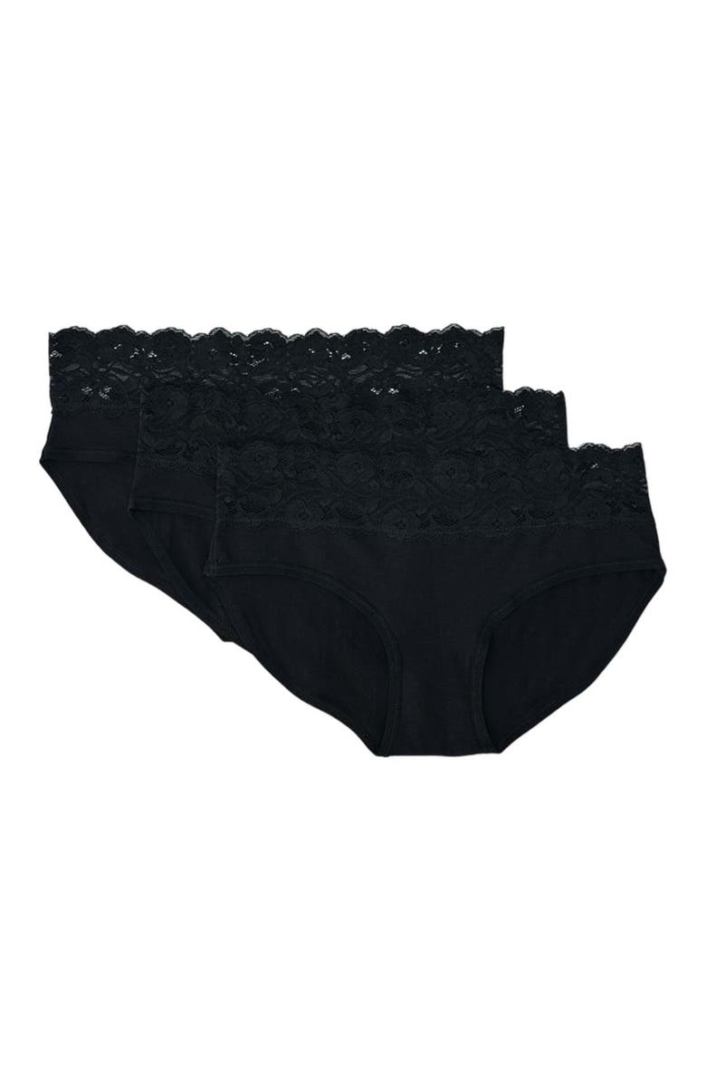 Pact Lace Waist Brief 3-Pack, Alternate, color, Black