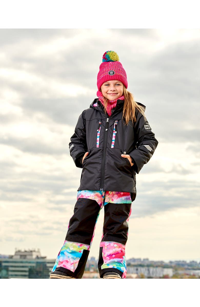 Deux par Deux Big Girl's Two Piece Technical Snowsuit Black With Printed Bubbles, Alternate, color, 