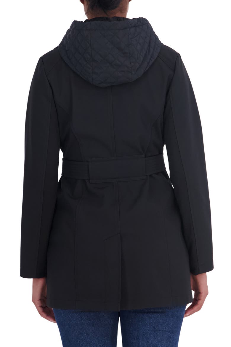 Softshell Trench Coat with Hooded Bib, Alternate, color, BLACK