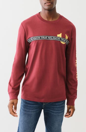 True Religion Foil Taping Long Sleeve Cotton Graphic T-shirt In Chocolate Truffle