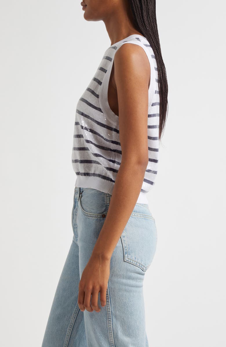 Milly Stripe Sequin Shell, Alternate, color, Ecru/ Navy