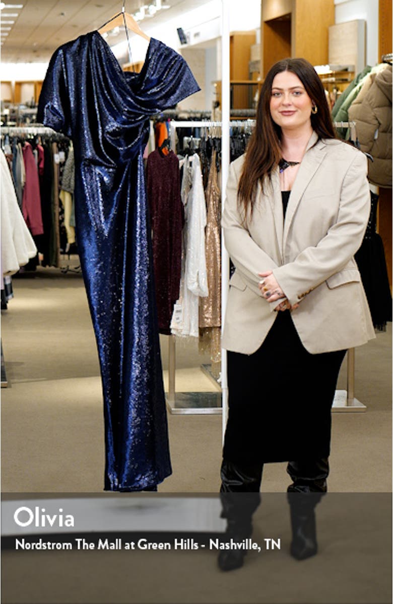 One-Shoulder Metallic Velvet Gown, sales video thumbnail