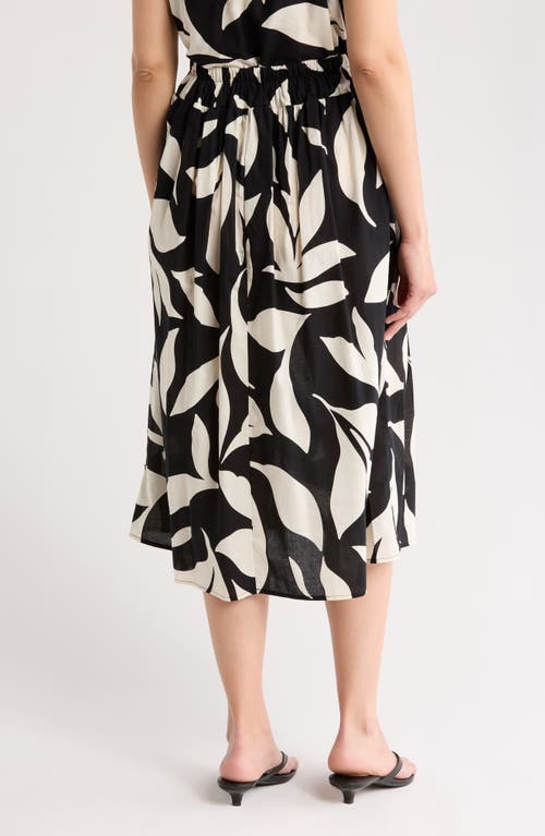 T Tahari A-line Midi Skirt In Black/cloud Big Floral