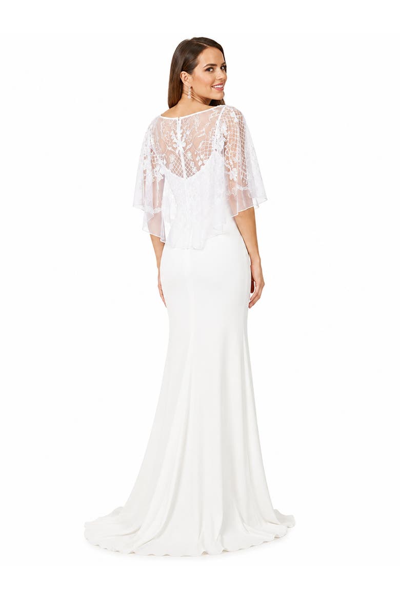 Beaded Faux-Wrap V-Neck Bridal Gown, Alternate, color, Ivory