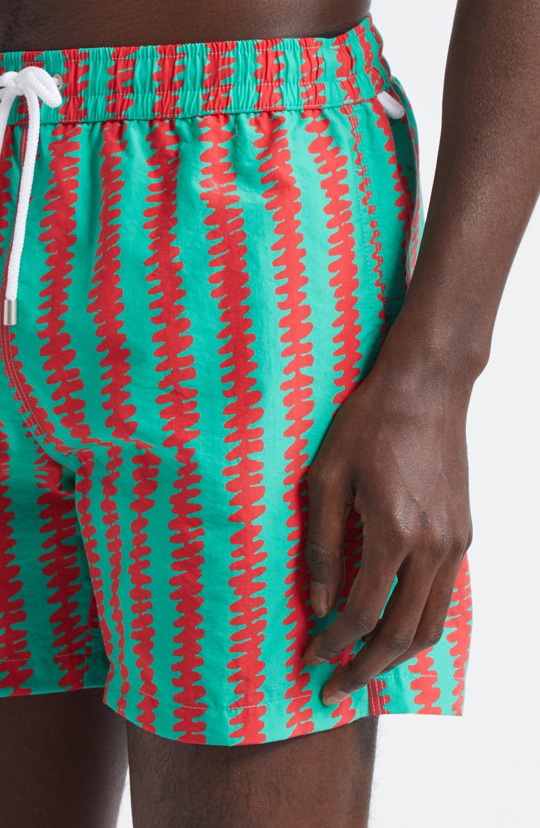 Drake's Kelim Stripe Drawstring Swim Trunks, Alternate, color, 401 Green/ Red