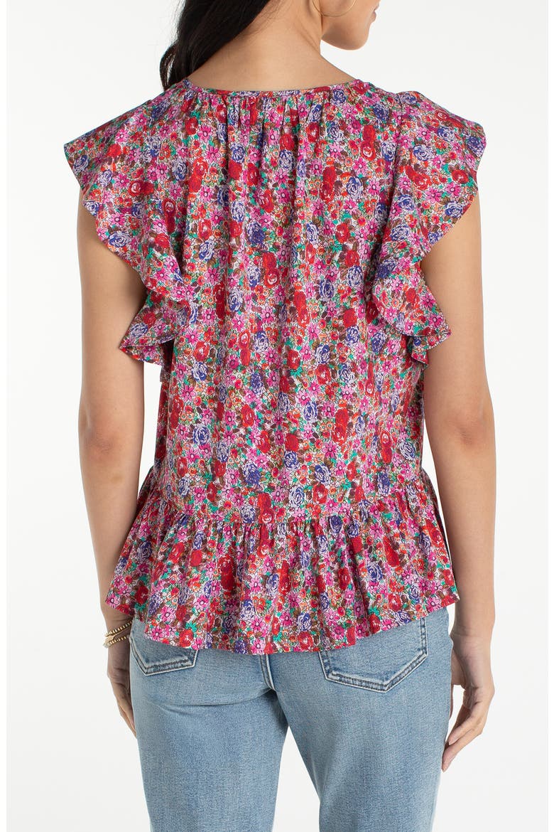 Floral Print Flutter Sleeve Peplum Top, Alternate, color, PINK MULTI