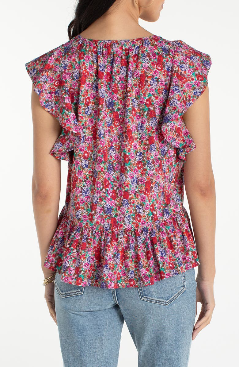 Liverpool Los Angeles Floral Print Flutter Sleeve Peplum Top, Alternate, color, 