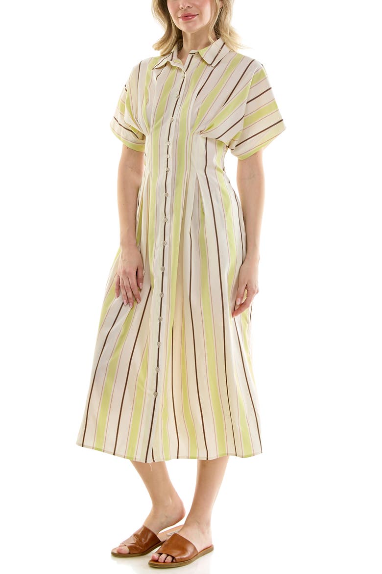 Pintuck Waist Midi Shirtdress, Alternate, color, MINT / CHOCOLATE
