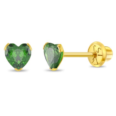 14k Birthstone Cubic Zirconia Heart Earrings
