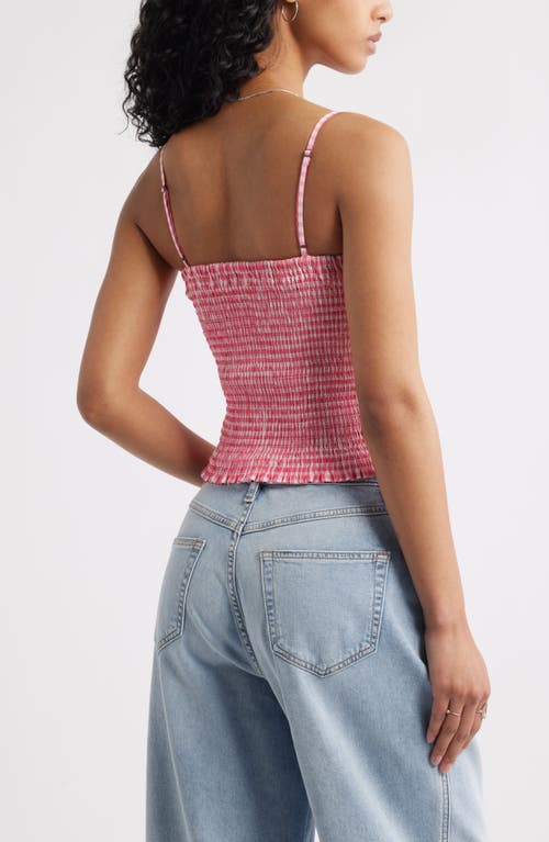 Bp. Ruched Gingham Camisole In Pink Butterfly Gingham