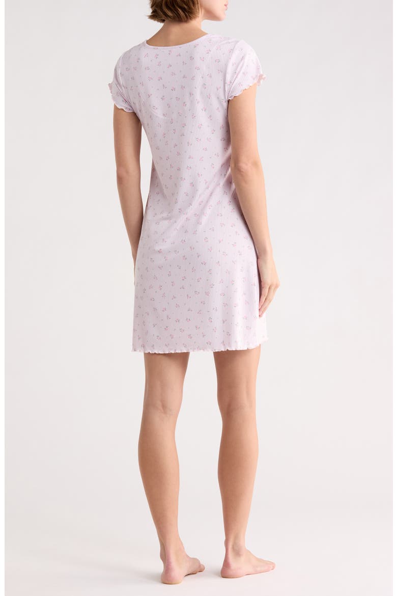 Ribbed Short Sleeve Nightgown, Alternate, color, PINK ROSES