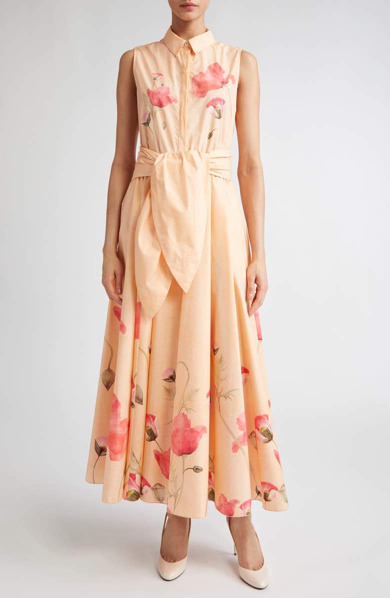 Giambattista Valli Poppy Print Tie Waist Cotton Poplin Shirtdress, Main, color, Poppies Popeline Print